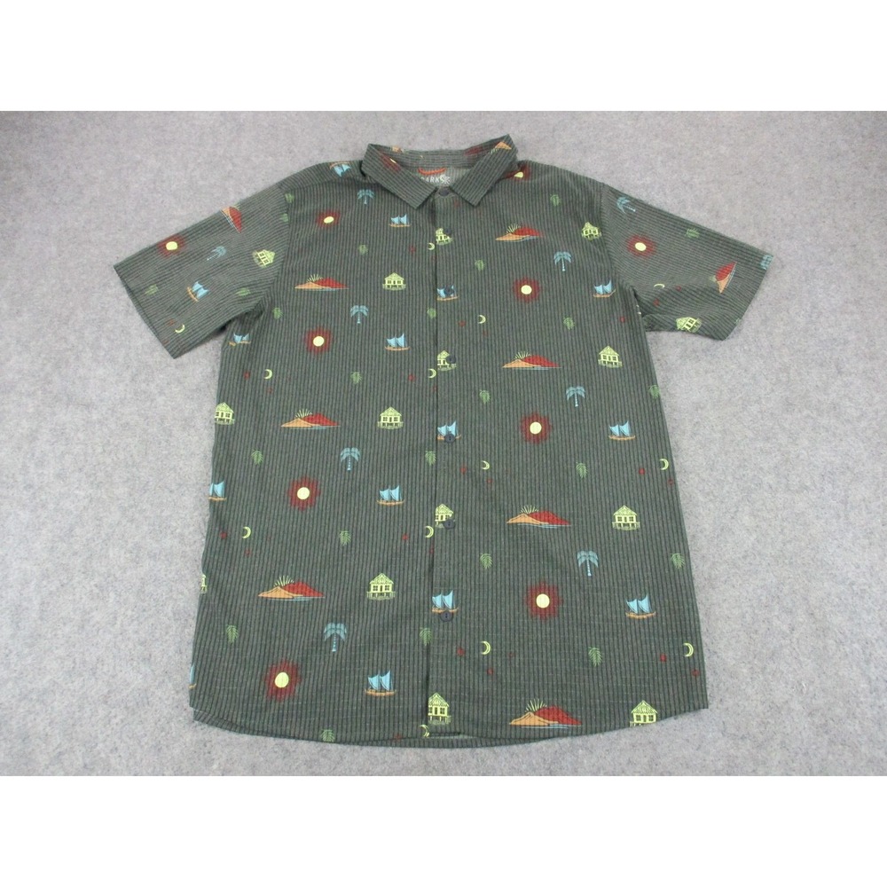 Roark Shirt Mens Extra Large Green Island Print Tactel Button Up Lightweight